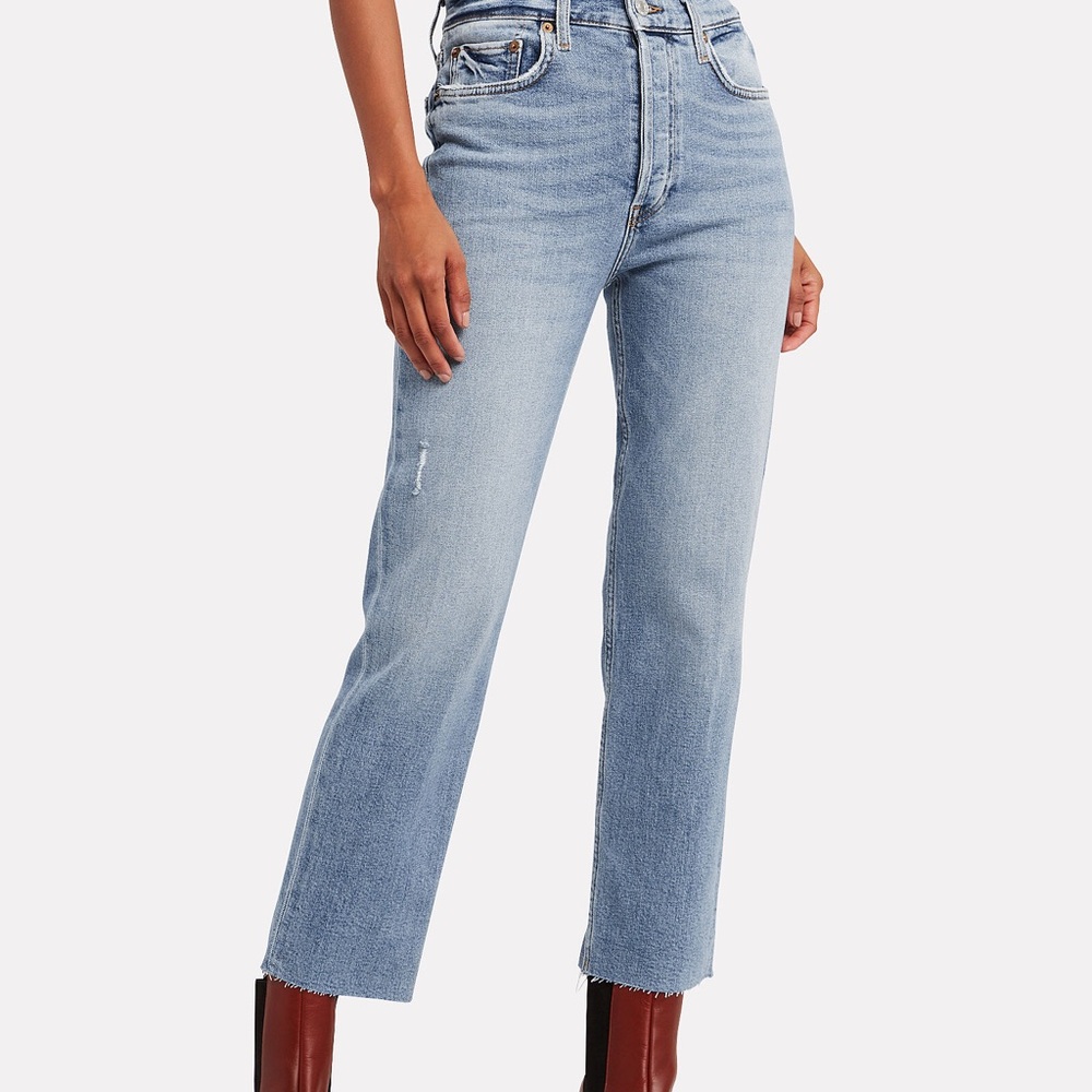 RE/DONE High-Rise Stove Pipe Jeans in Light Stone